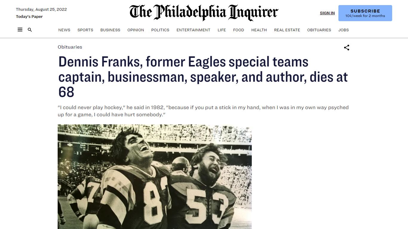 Dennis Franks, former Eagles special teams captain, businessman ...