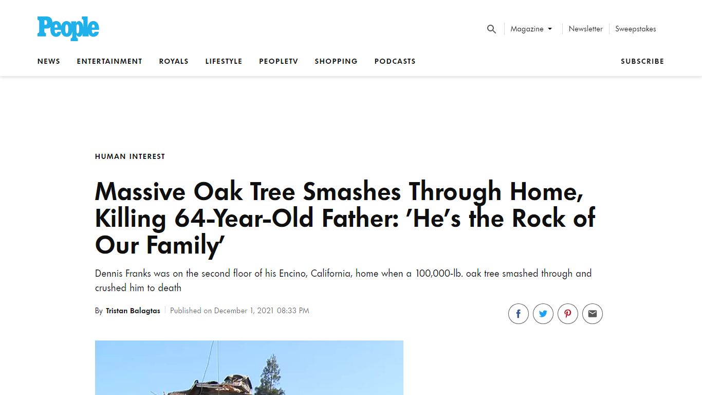 Massive Oak Tree Smashes Through Home, Killing 64-Year-Old Father ...